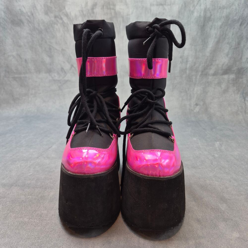 YRU Qronic Holographic Goth Punk Festival Rave Pink Platform Winter Boot Size 7 - Picture 2 of 9